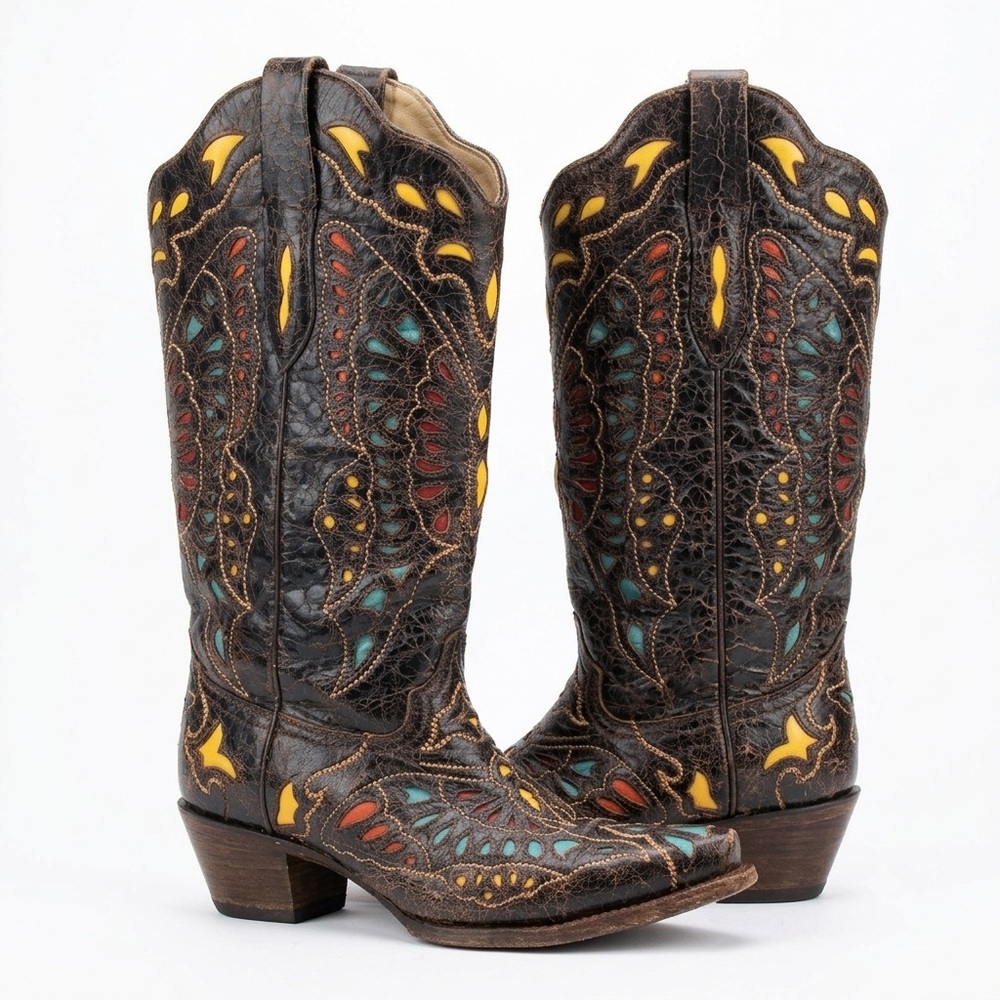 Corral Butterfly Rainbow Inlay Leather Women's Cowboy Cowgirl Boots 9 M A1928
